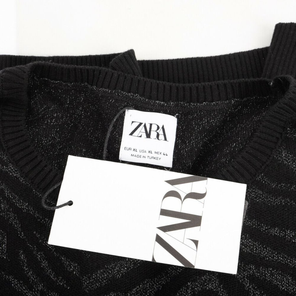Zara Men Jacquard Sweater T-Shirt XL Black Shimmer_6